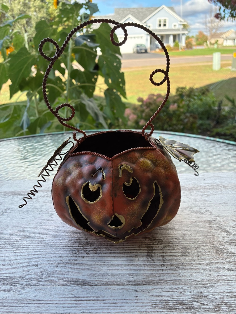 Rustic Orange Metal Pumpkin Tea Light Lantern - Home Accents